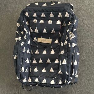 Ju-Ju-Be Blue and White Backpack with Nautical Pattern